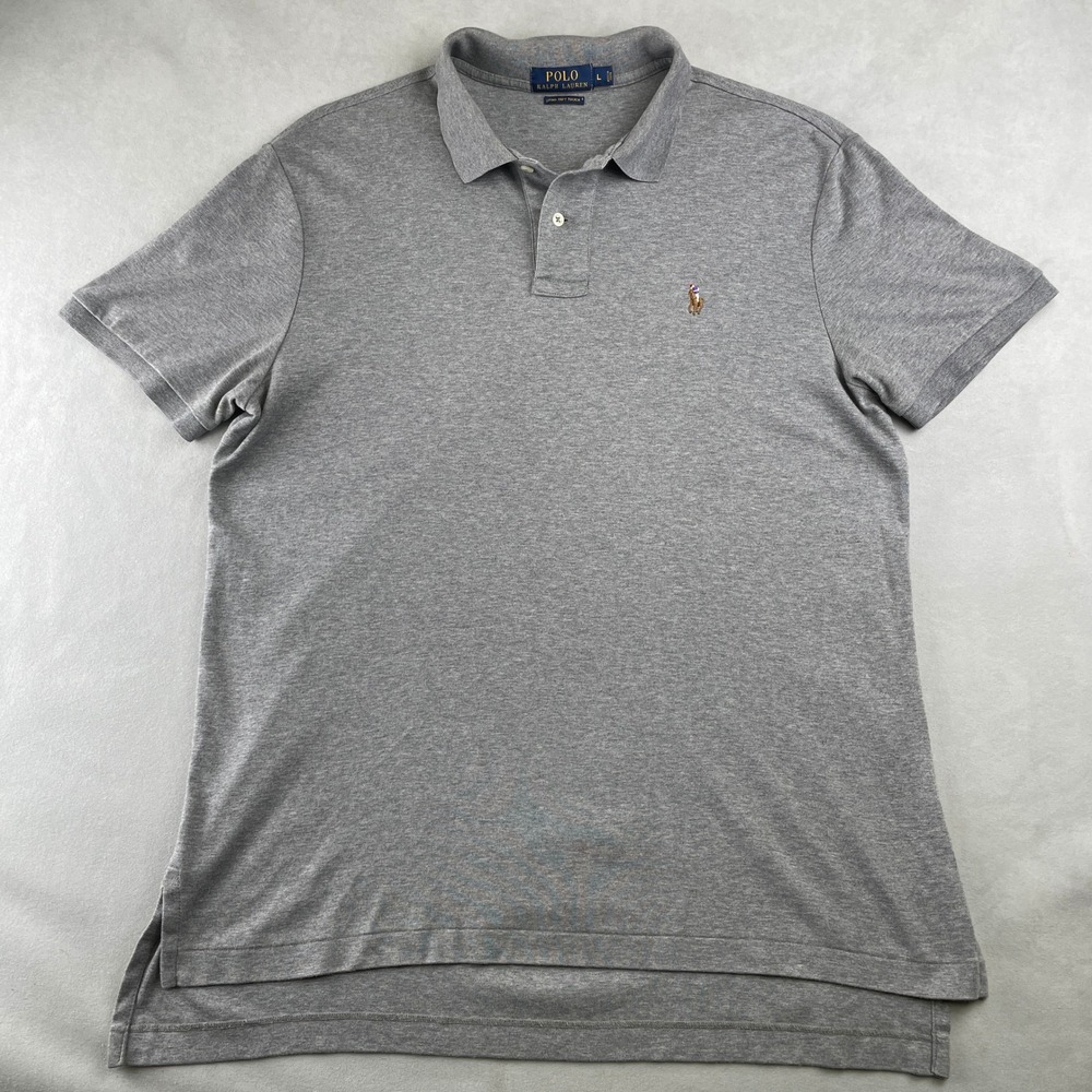 Polo Ralph Lauren Mens Gray Pima Soft Touch Short Sleeve Polo Shirt L Old Wealth